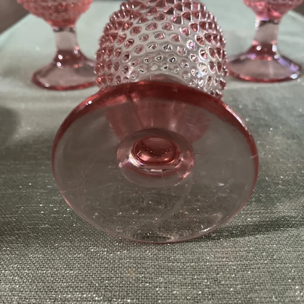 Vintage Smith Glass  Hobnail Cranberry Pink Water Goblet~set Of 3